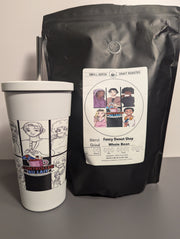 Diner comic tumbler with a straw