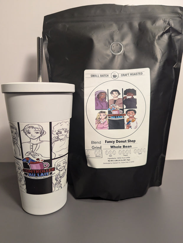 Diner comic tumbler with a straw