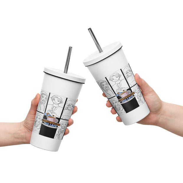 Diner comic tumbler with a straw