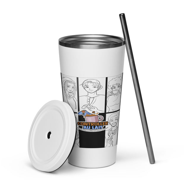 Diner comic tumbler with a straw