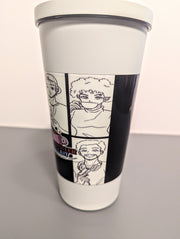 Diner comic tumbler with a straw