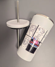 Diner comic tumbler with a straw