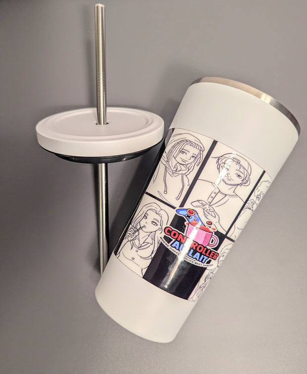 Diner comic tumbler with a straw