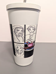 Diner comic tumbler with a straw
