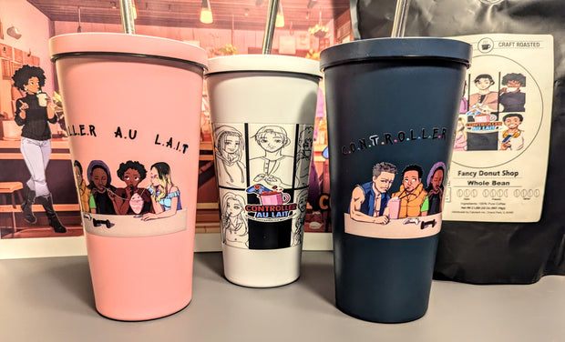 Diner comic tumbler with a straw