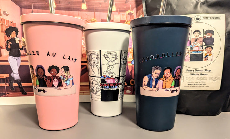 Diner comic tumbler with a straw